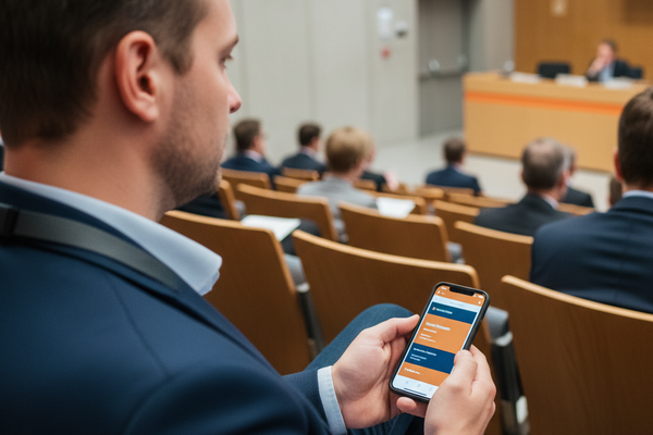 Konferenz-Teilnehmer schaut auf das Sessionprogramm in der Event-App