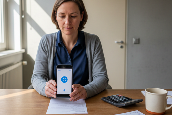 Buchhalterin fotografiert mit dem Handy einen Beleg für die KI-App