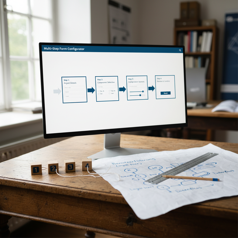 Formularbetrieb-Dashboard als Symbol für Multi-Step-Konfiguratoren