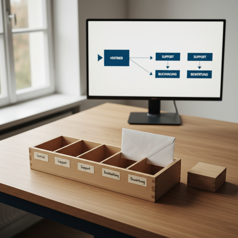 Formularbetrieb-Dashboard als Symbol für Mail-Routing und Anfrage-Triage