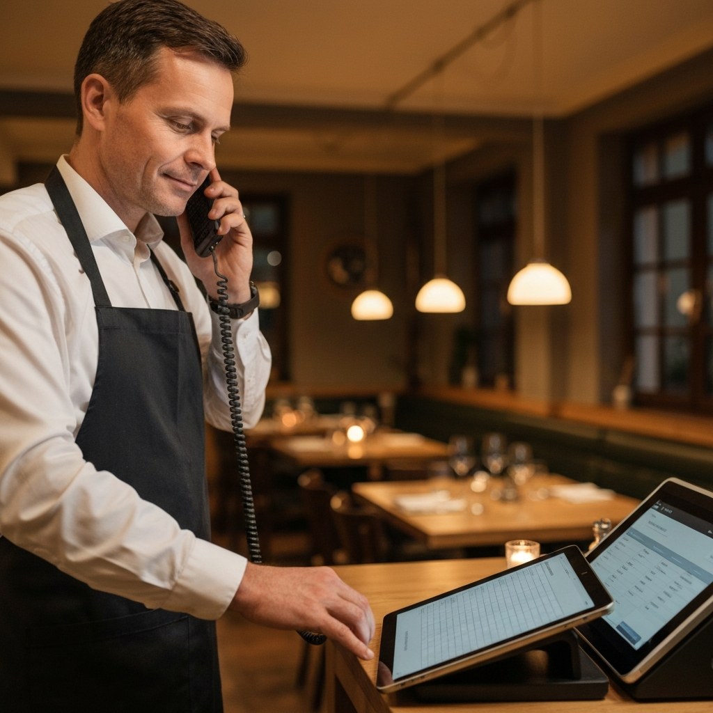 Reservierungstelefon im Restaurant – KI nimmt Tischanfragen, Catering-Wuensche und Bewertungsantworten entgegen
