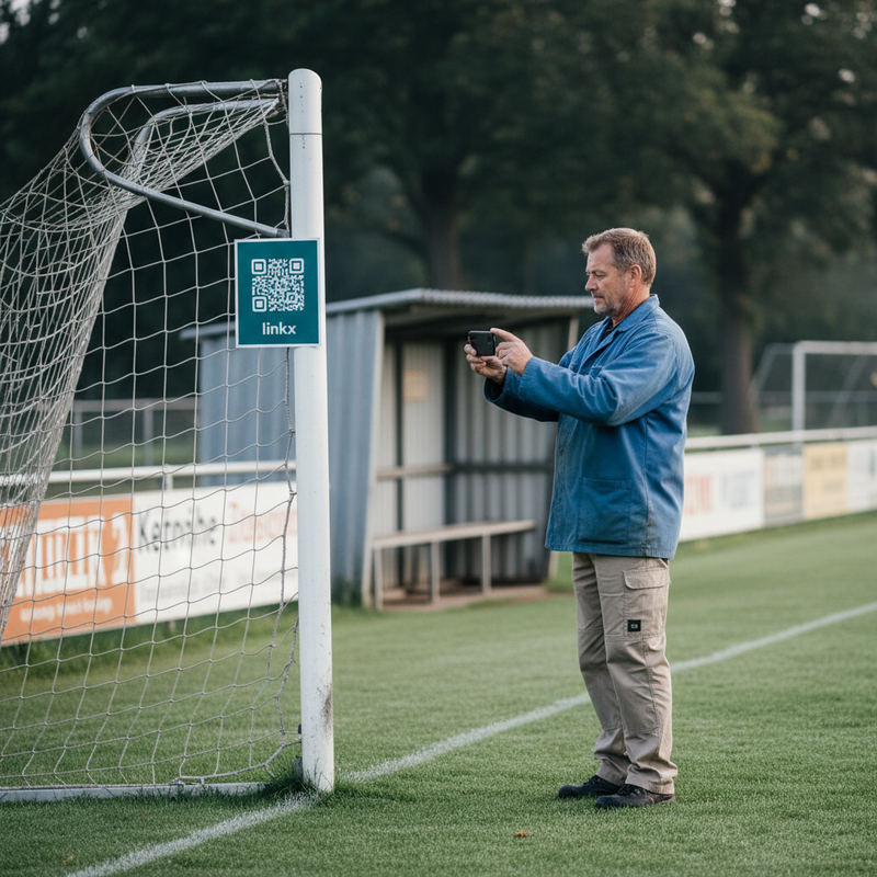 Sportstätten-Sichtkontrolle – Platzwart scannt QR am Tornetz vor dem Spieltag